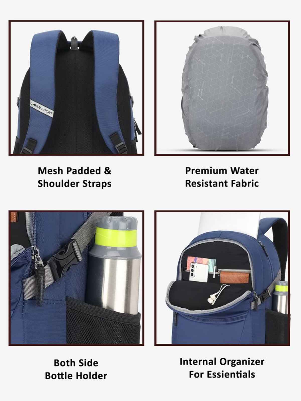 Lavie Sport Unisex Solid Polyester Padded Grab Handle Laptop Backpack | Navy | M (31 x 20 x 46 cm)
