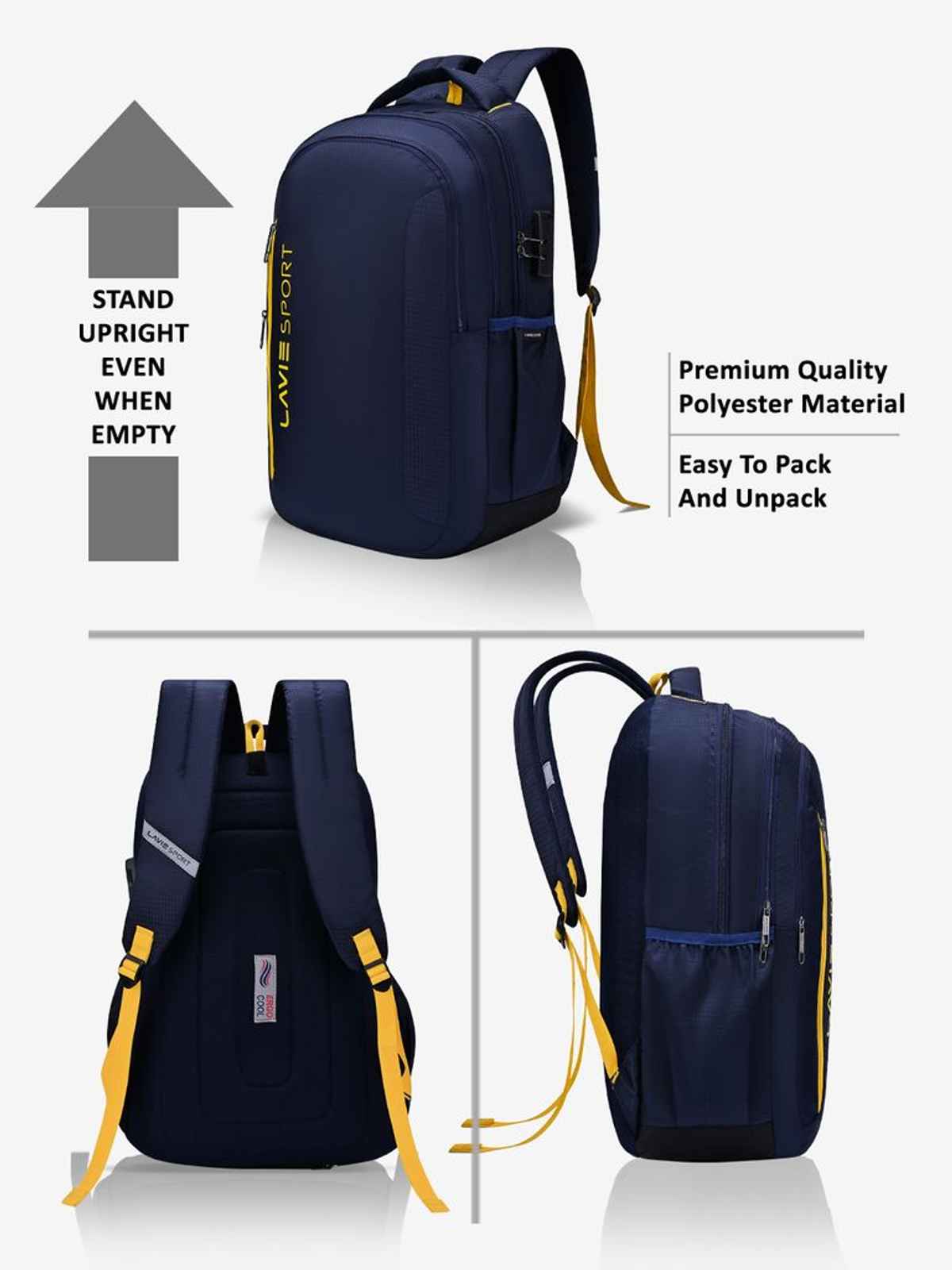 Lavie Sport Unisex Maverick 35 L Laptop Backpack| Fits Upto 15 Inch Laptop | Blue