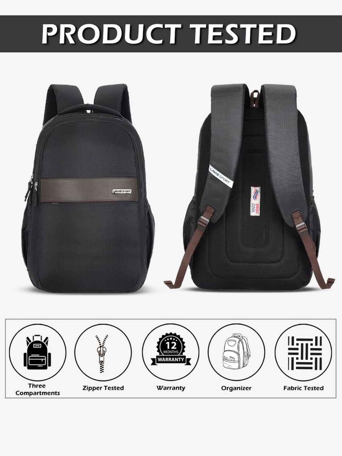 Lavie Sport Nexus Laptop Backpack | Black - 35L