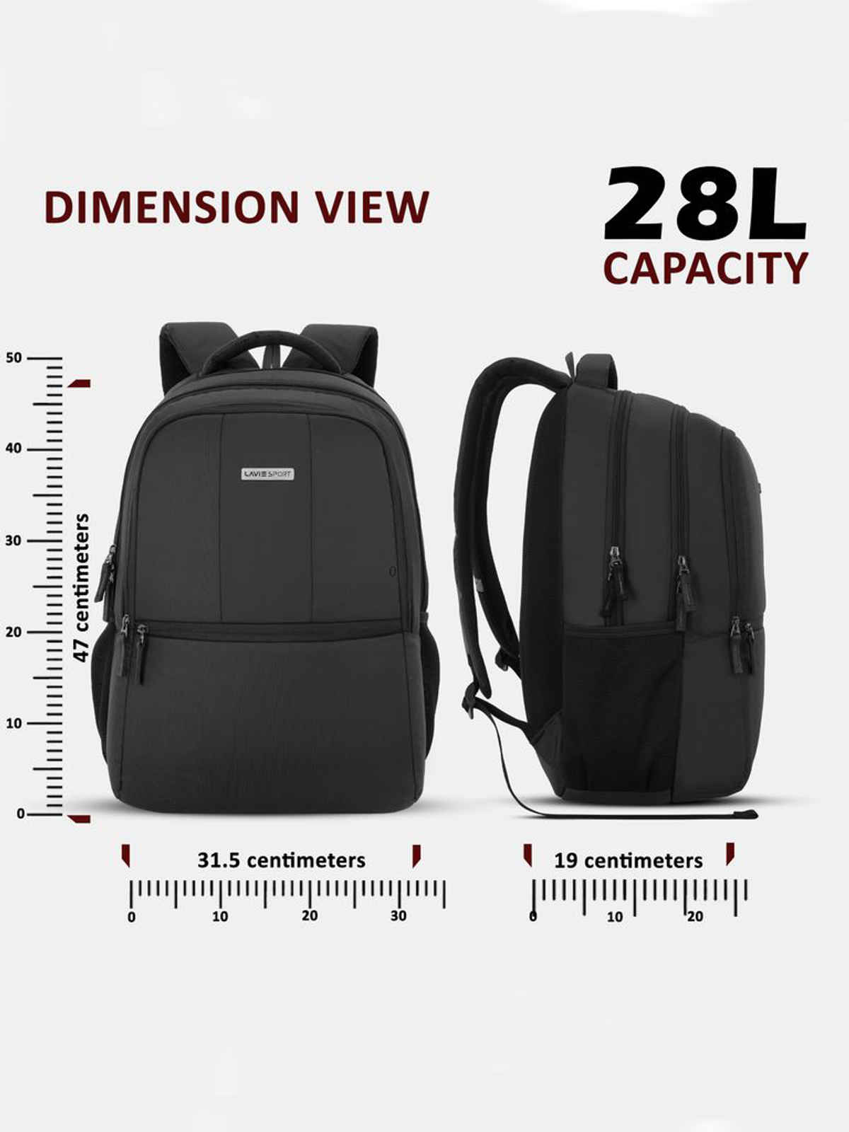 Lavie Sport Unisex Solid Polyester 28 L Padded Grab Handle Laptop Backpack | Black - 15.6 Inches
