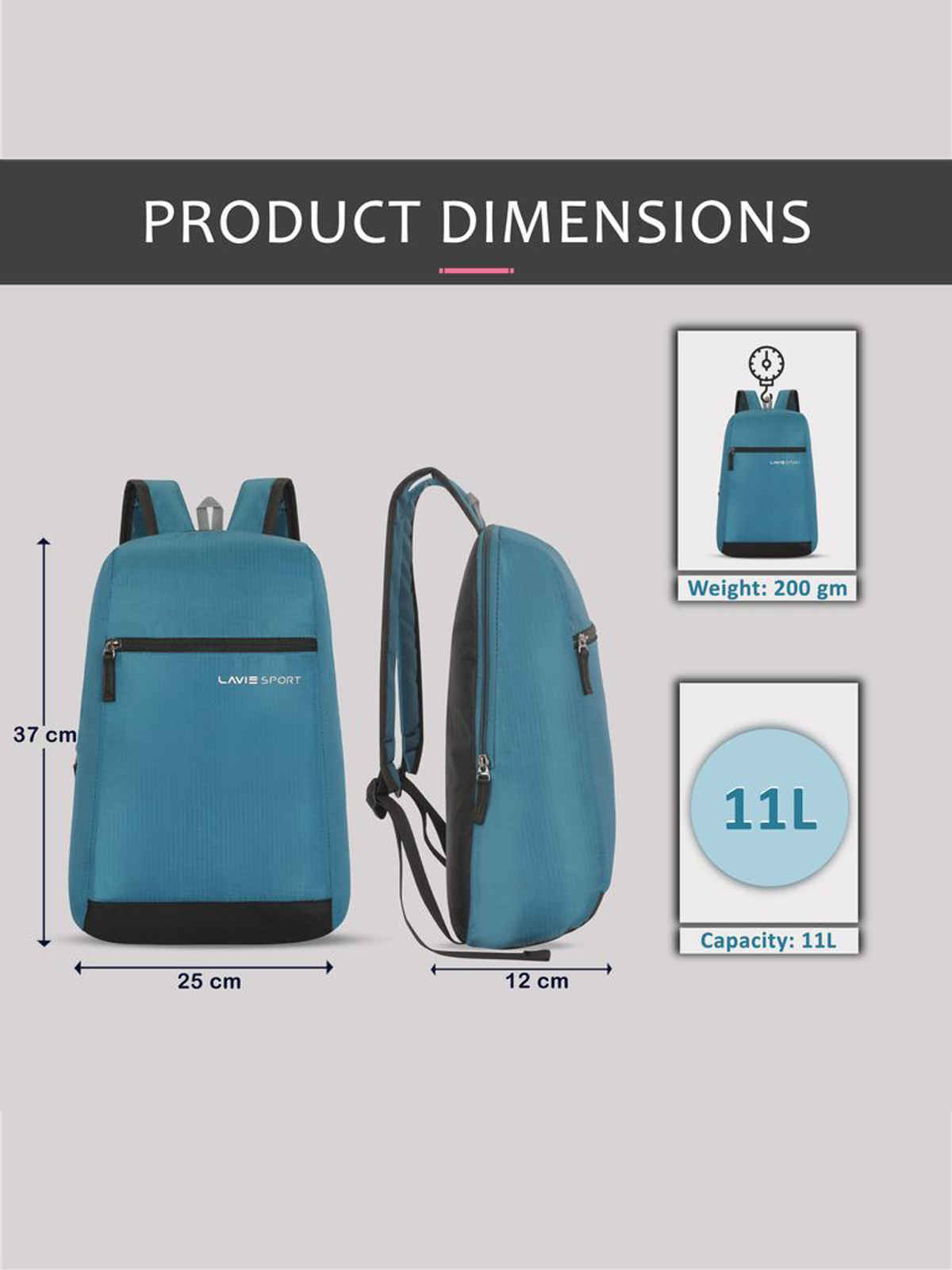 Lavie Sport Unisex Solid Polyester Top Handle Casual Backpack | Crystal Teal | S (25 x 12 x 37 cm)