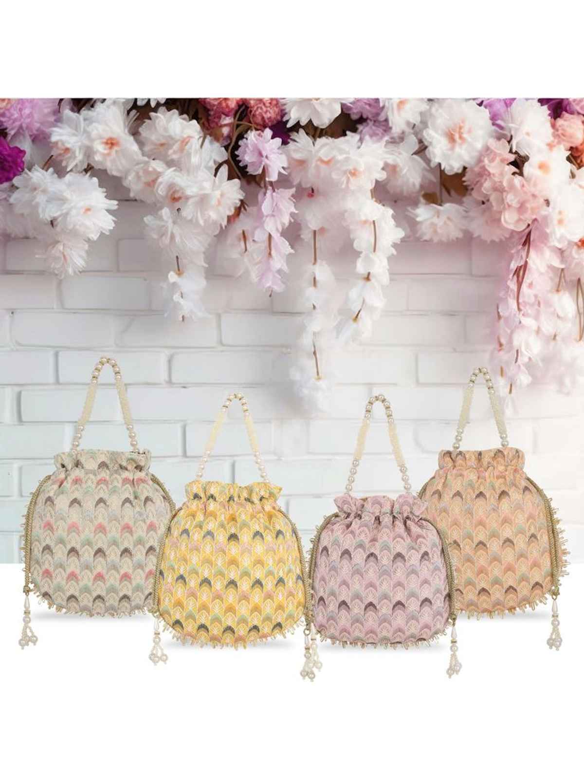 Lavie Women's Noor Chevron Embroidered Potli | Small | Yellow