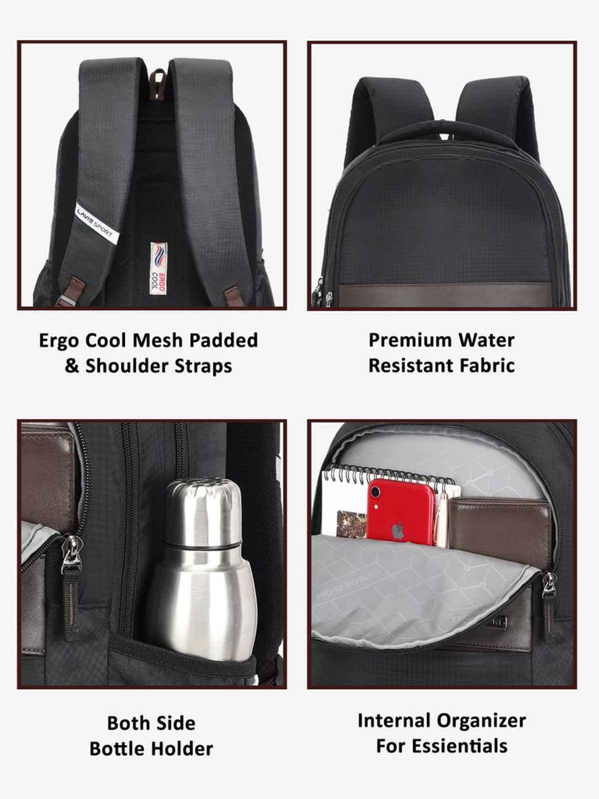 Lavie Sport Nexus Laptop Backpack | Black - 35L