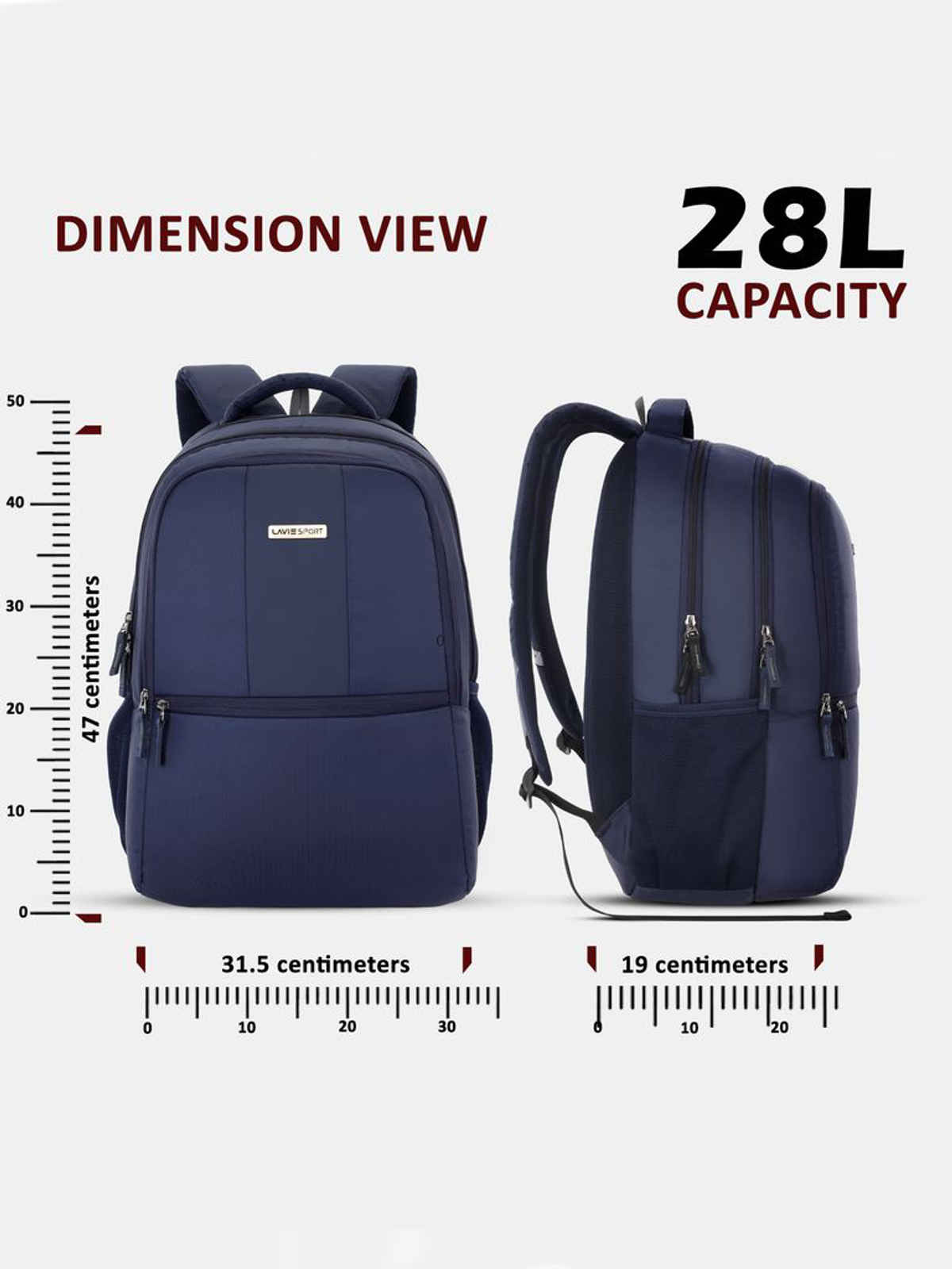 Lavie Sport Unisex Solid Polyester Laptop Backpack | Navy | M | (31.5 x 19 x 47 cm)