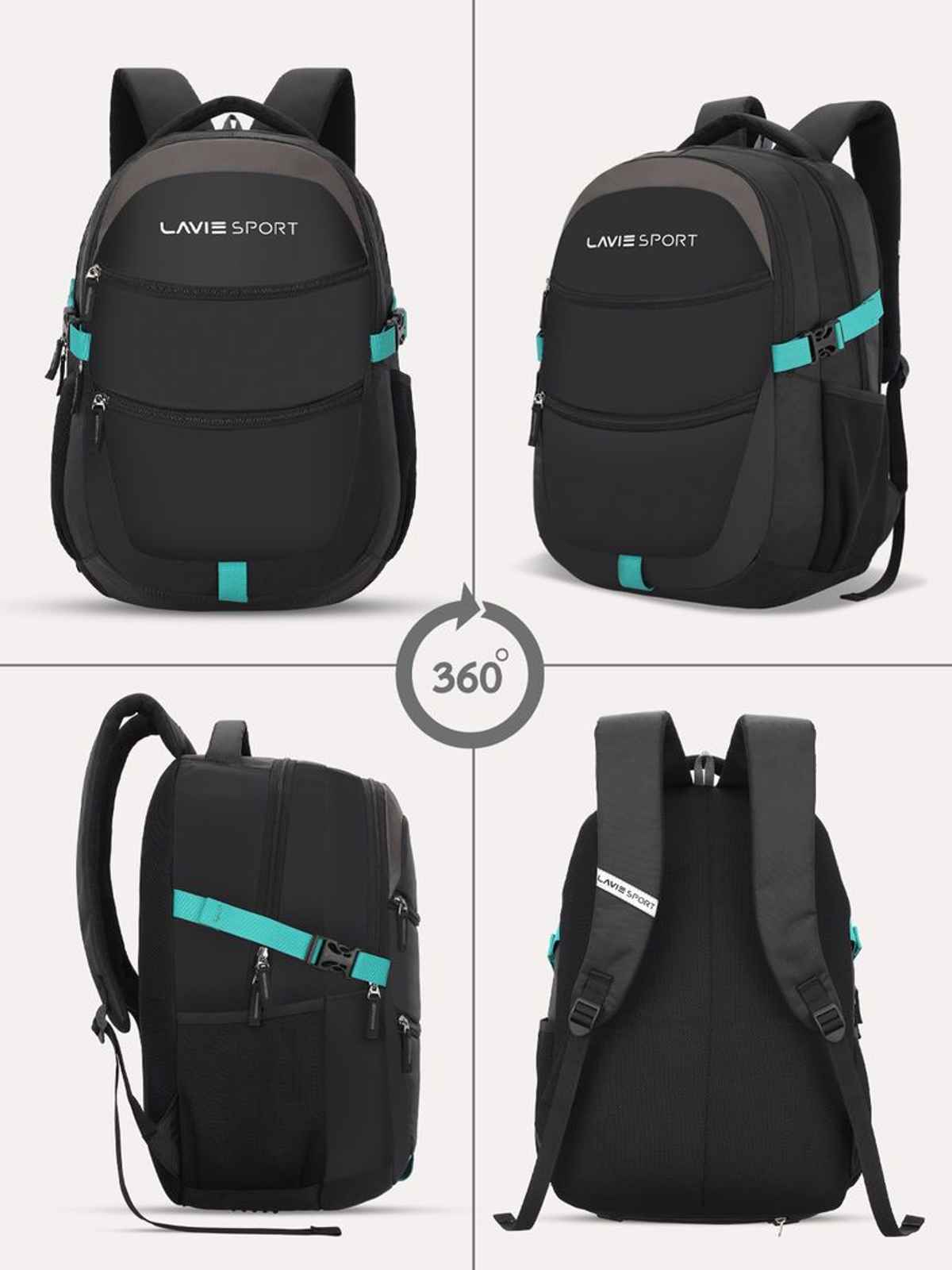 Lavie Sport Unisex Solid Polyester Padded Grab Handle Laptop Backpack | Black | M (31 x 20 x 46 cm)