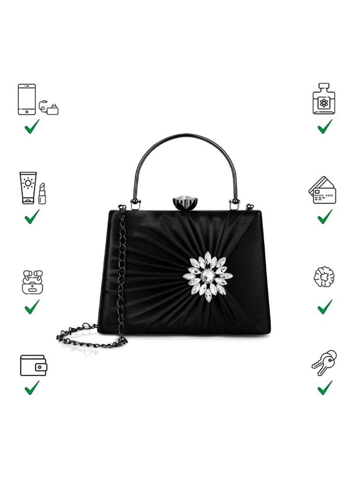 Lavie Women's Ivy Side Brooch Handle Frame Clutch | Small | Black (20 X 4 X 14 Cm)