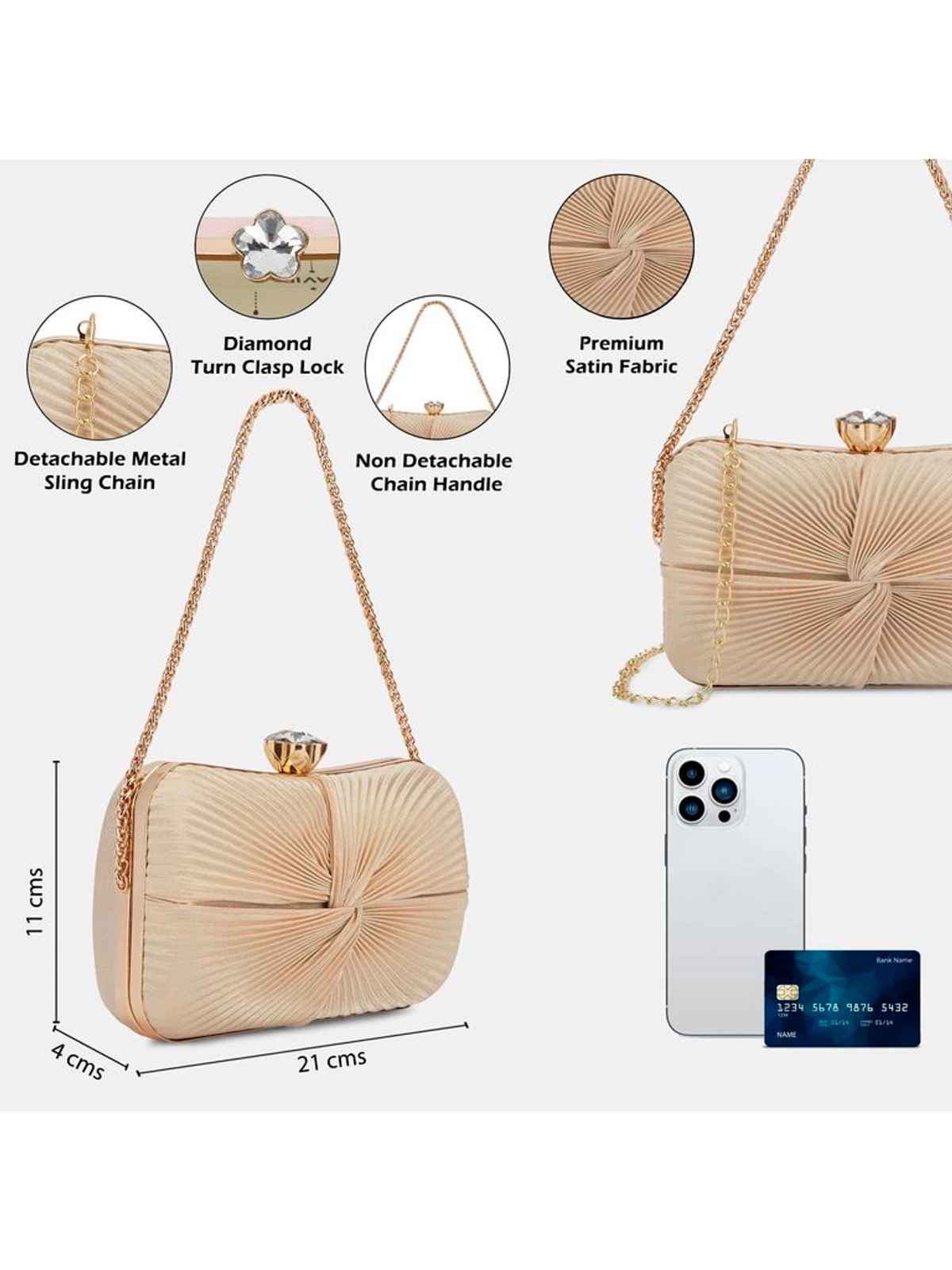 Lavie Women's Ruby Knot Framed Clutch | Ladies Purse | Small | Rose Gold