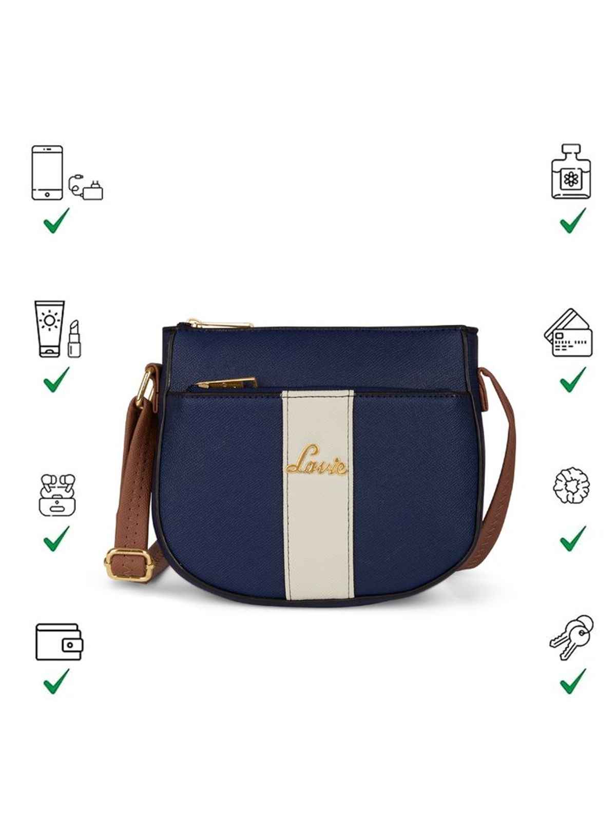 Lavie Women's Colourblock Spade Crossbody Sling Bag | Ladies Purse Handbag | Navy Blue