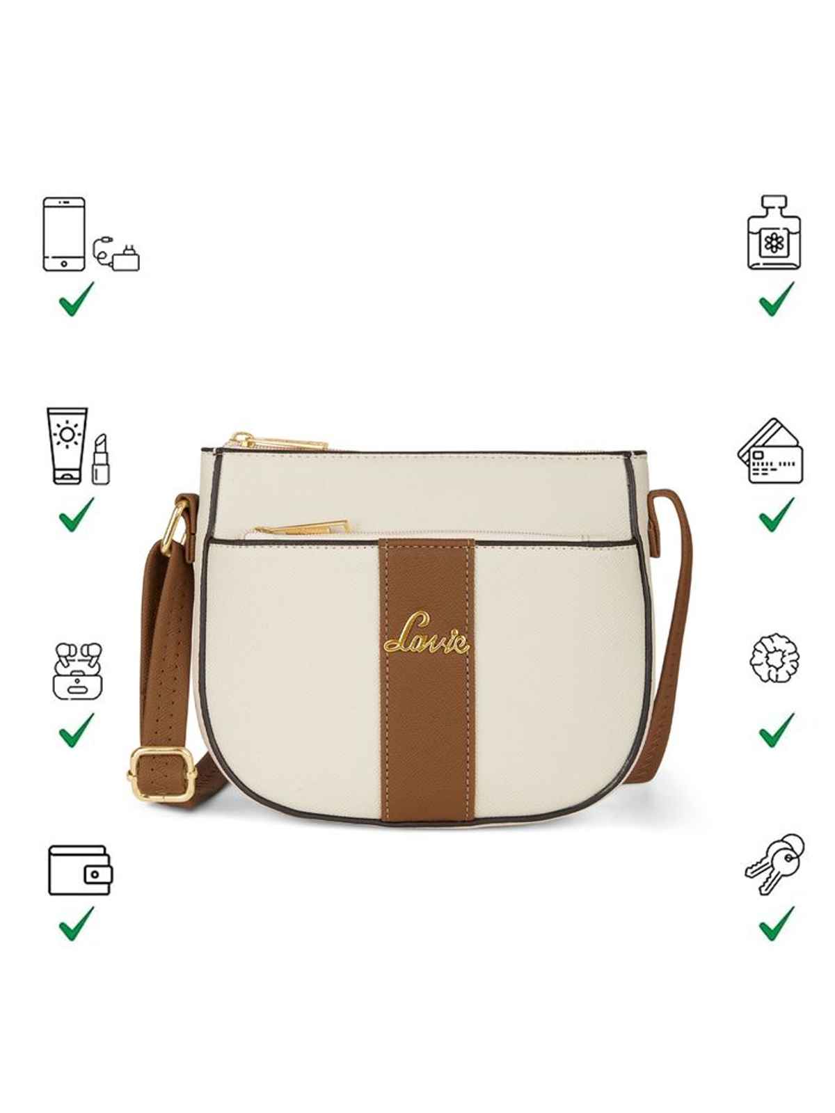 Lavie Women's Colourblock Spade Crossbody Sling Bag | Ladies Purse Handbag | Off White