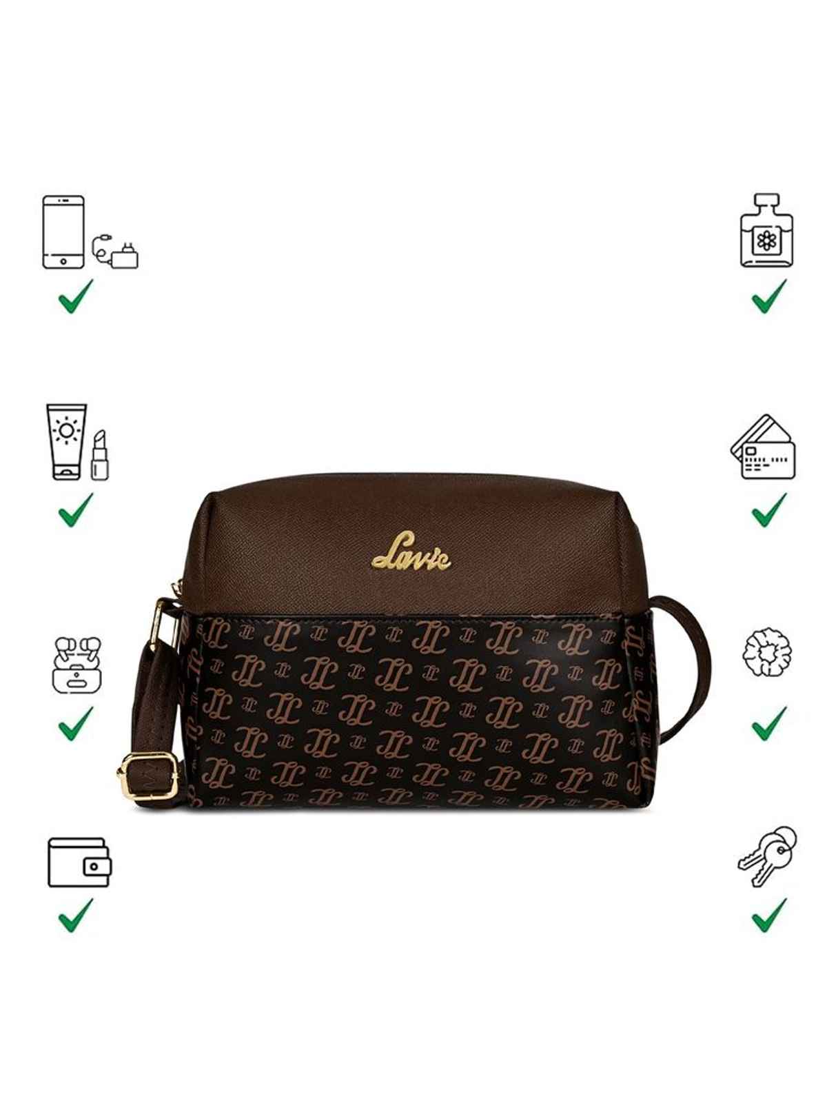Lavie Women's Mono Ll Senna Box Crossbody Sling Bag | Ladies Purse Handbag | Brown