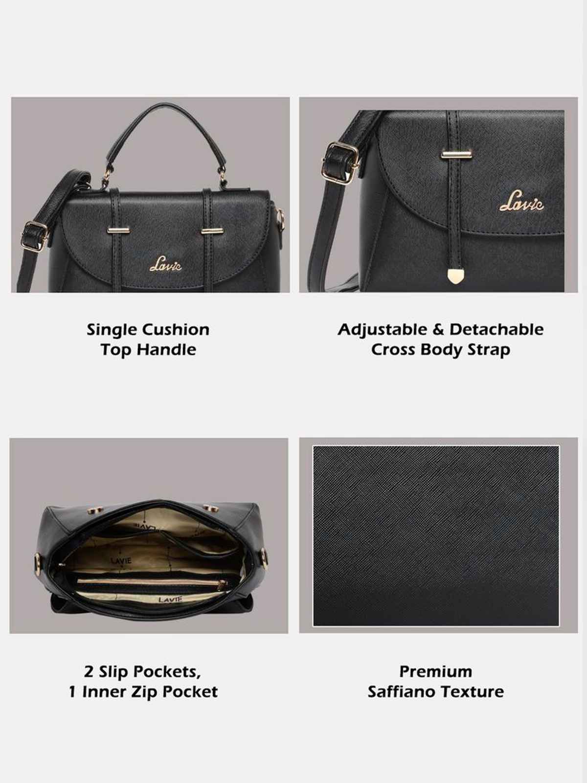 Lavie Women's Beech Flap Satchel Handbag | Ladies purse | Shoulder Bag | Black