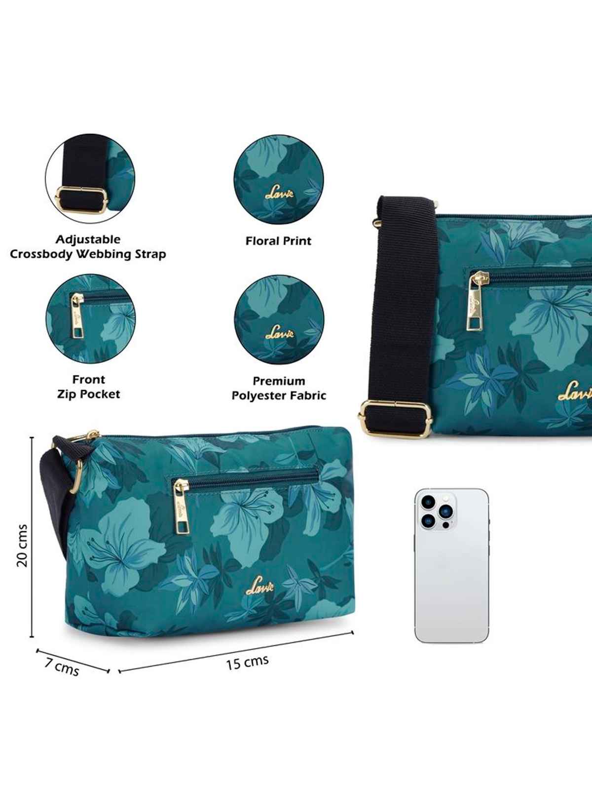 Lavie Women's Trixie Floral Cross Body Sling Bag | Ladies Purse Handbag | Green