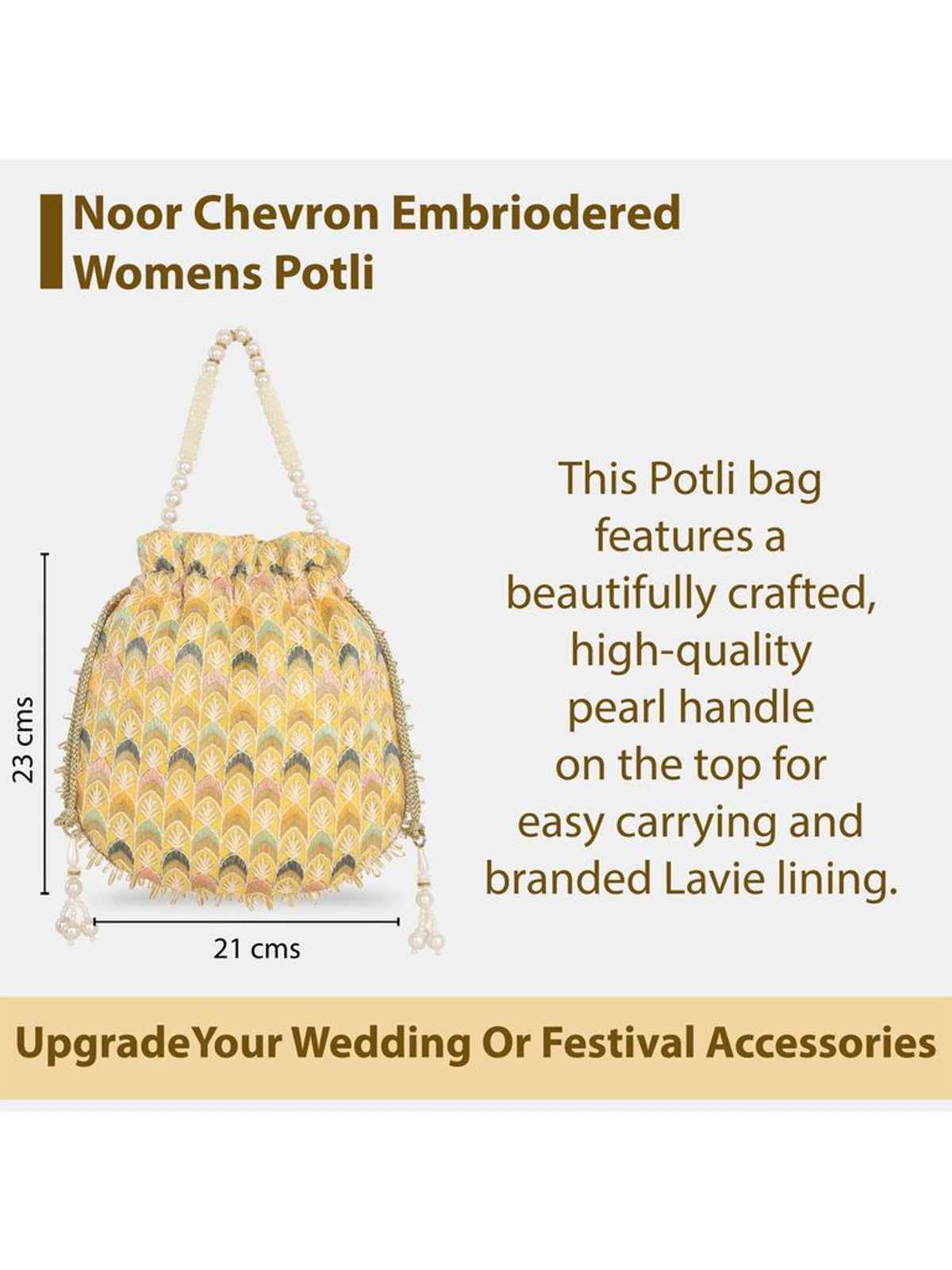 Lavie Women's Noor Chevron Embroidered Potli | Small | Yellow