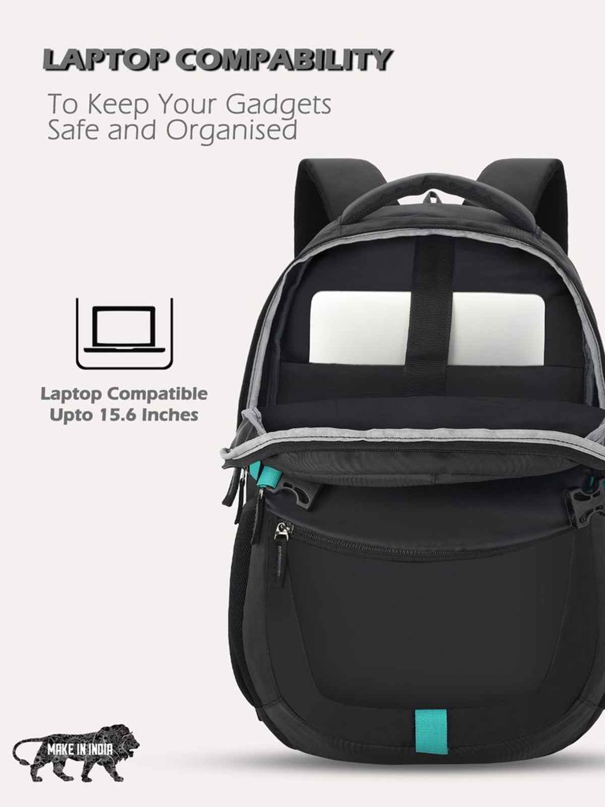 Lavie Sport Unisex Solid Polyester Padded Grab Handle Laptop Backpack | Black | M (31 x 20 x 46 cm)