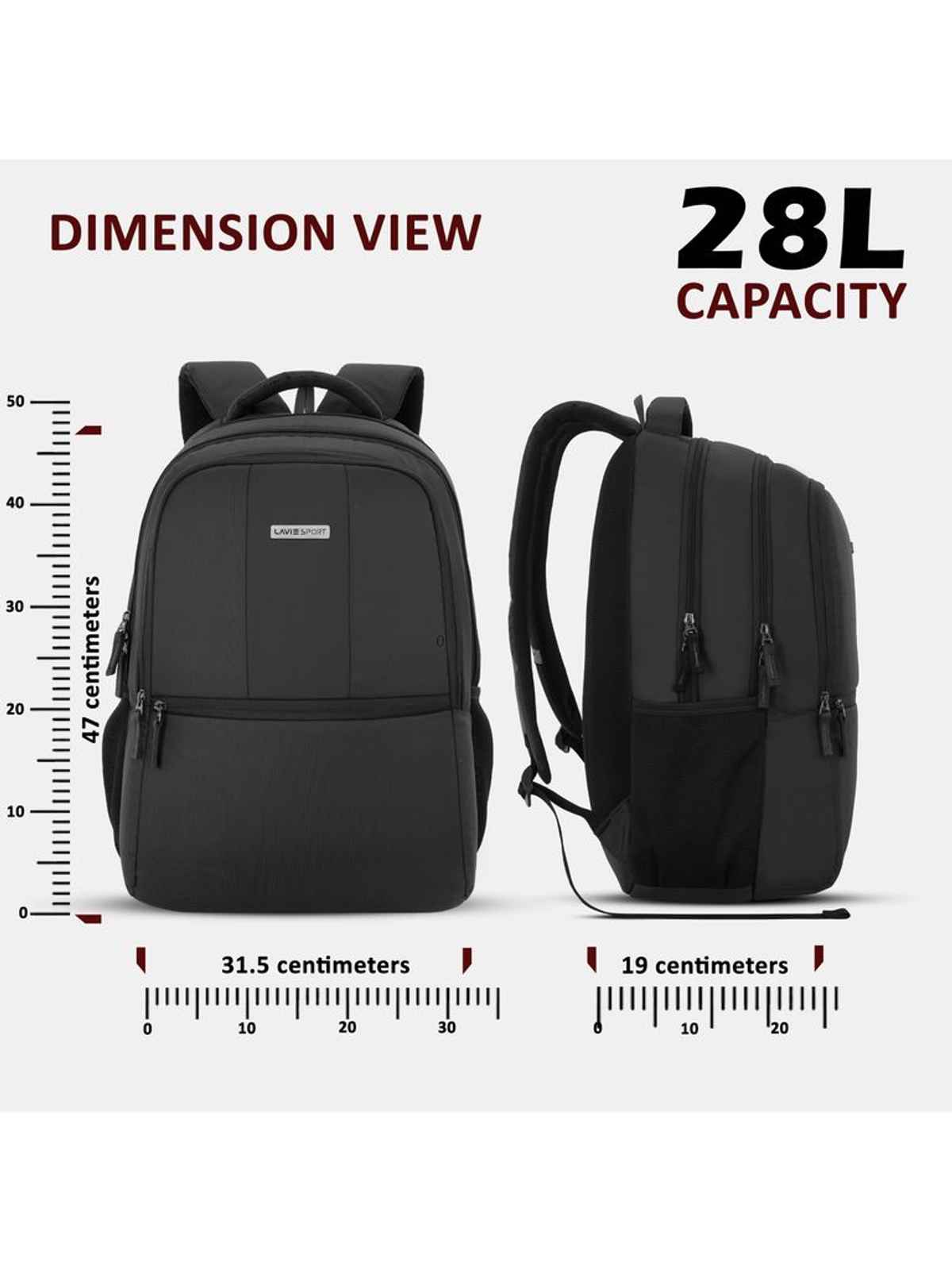 Lavie Sport Unisex Solid Polyester 28 L Padded Grab Handle Laptop Backpack | Black - 15.6 Inches