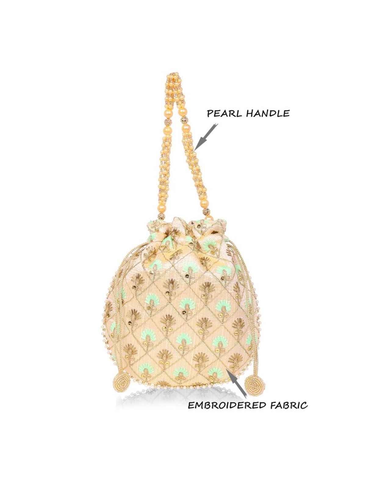 Lavie Women's Amara Round Potli Bags for Ladies & Girls | Pouches for Festive Seasons & Wedding | Green