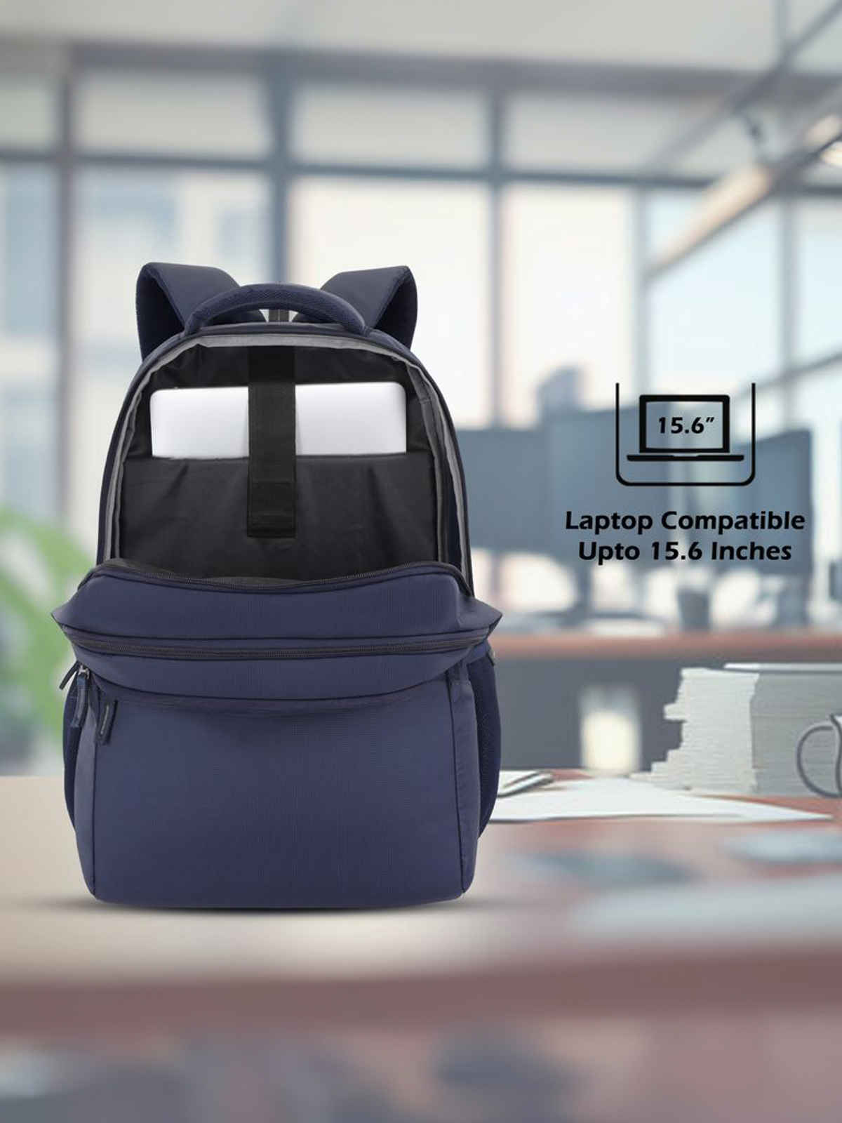 Lavie Sport Unisex Solid Polyester Laptop Backpack | Navy | M | (31.5 x 19 x 47 cm)