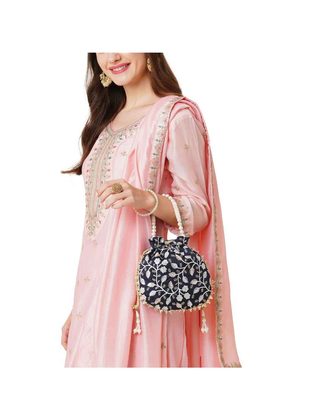 Lavie Women's Aria Round Embroidered Potli | Navy
