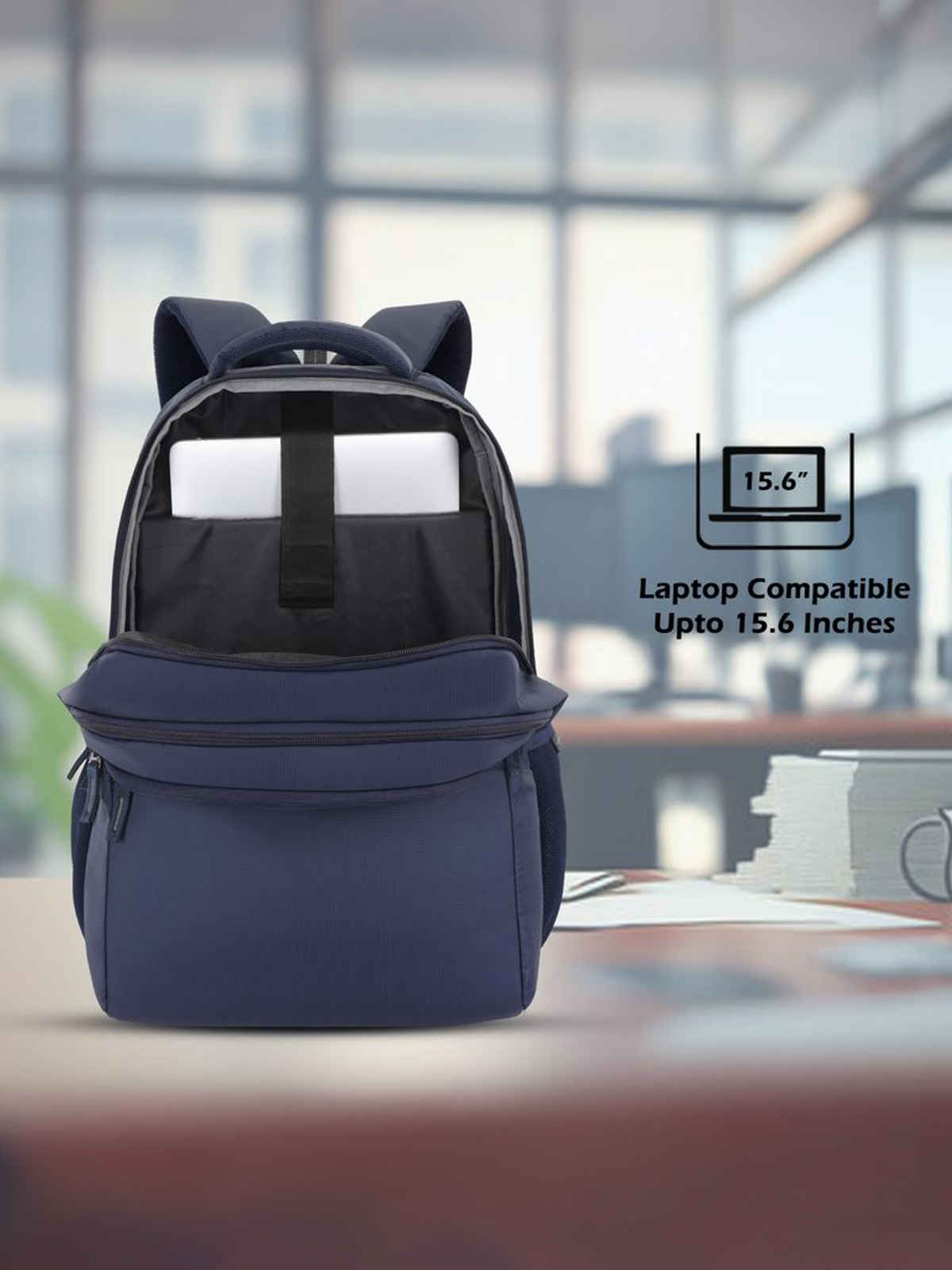 Lavie Sport Unisex Solid Polyester Laptop Backpack | Navy | M | (31.5 x 19 x 47 cm)