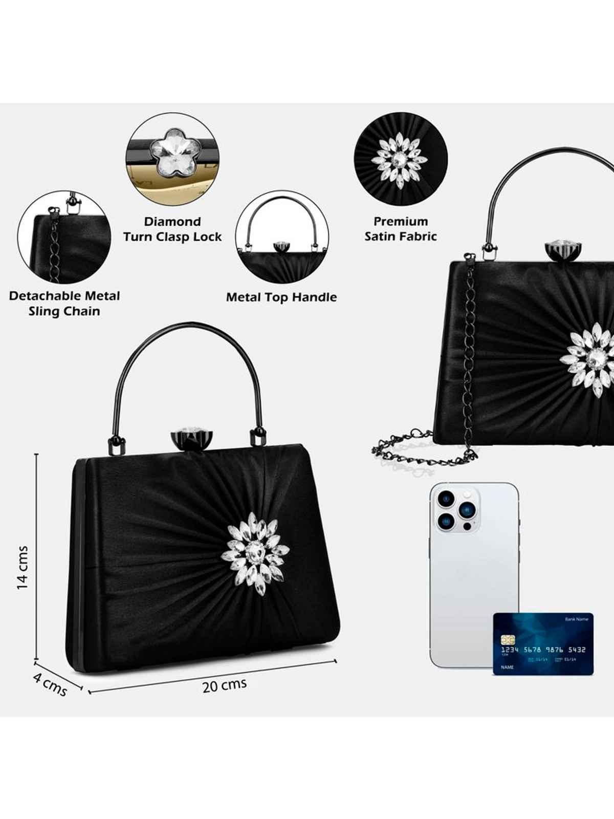 Lavie Women's Ivy Side Brooch Handle Frame Clutch | Small | Black (20 X 4 X 14 Cm)