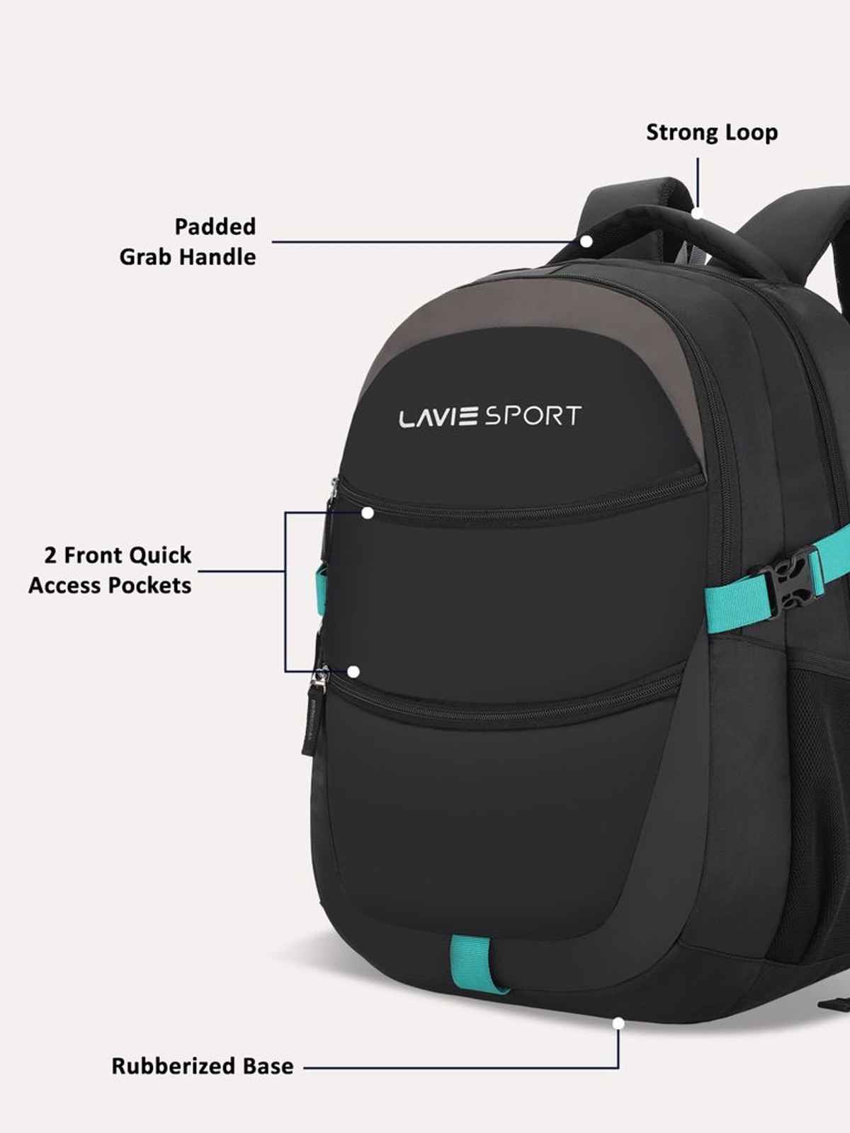 Lavie Sport Unisex Solid Polyester Padded Grab Handle Laptop Backpack | Black | M (31 x 20 x 46 cm)