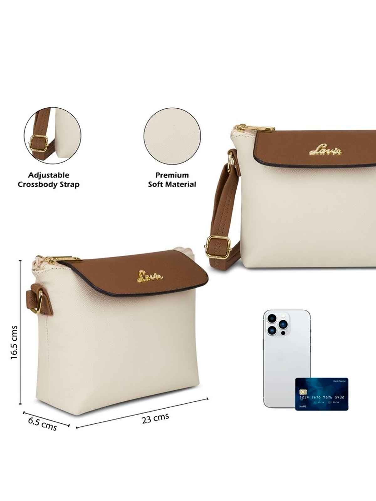 Lavie Women's Colourblock Rove Flap Crossbody Sling Bag | Ladies Purse Handbag | Off White