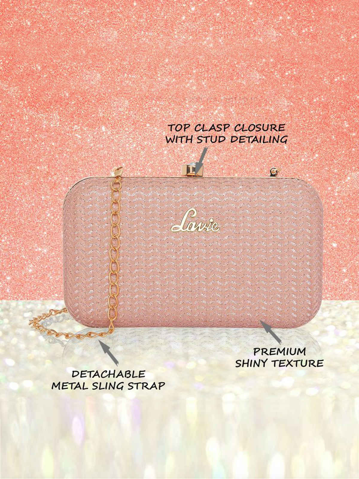 Lavie Women's Sparkle Framed Clutch | Small | Rose Pink (8.5 X 3.6 X 11.5 Cm)
