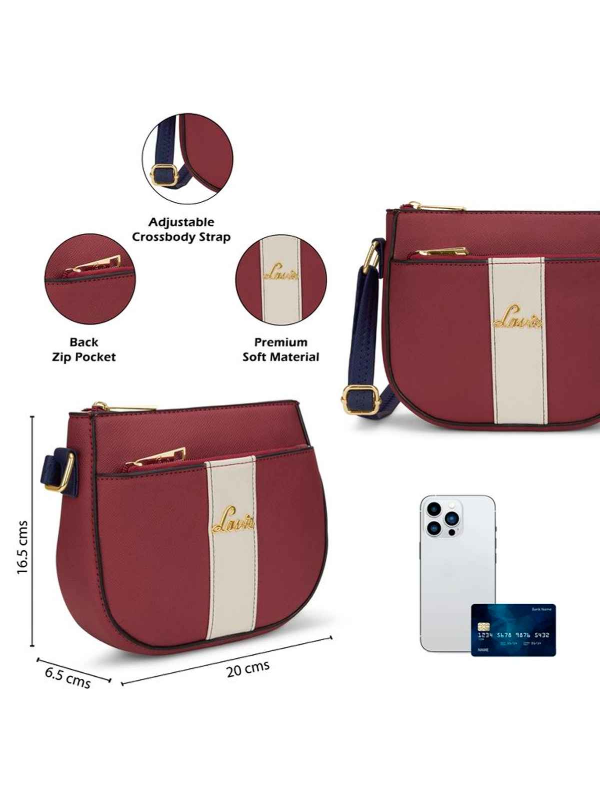 Lavie Women's Colourblock Spade Crossbody Sling Bag | Ladies Purse Handbag | Red