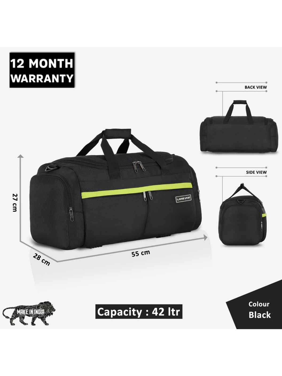 Lavie Sport Epitome Duffle Bag | Black - 55cm