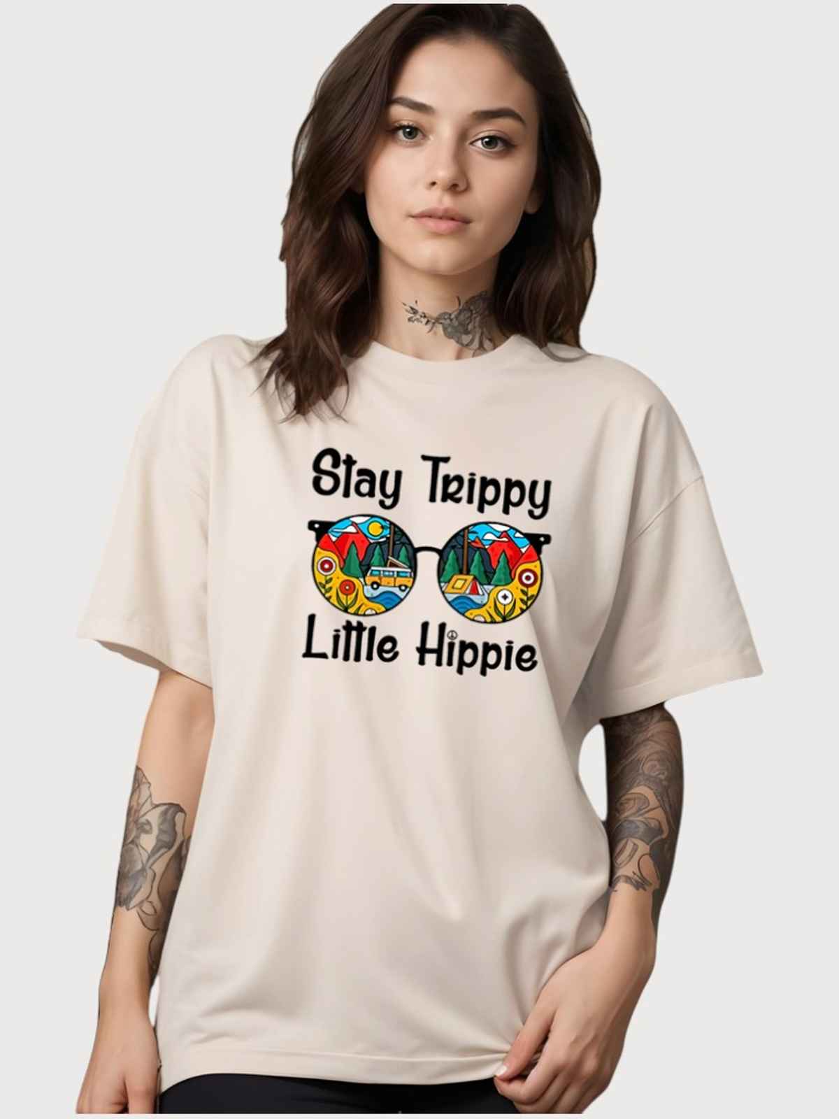 Smartees Women's Oversize Printed T-shirt | WW - 2032 | Skin - L