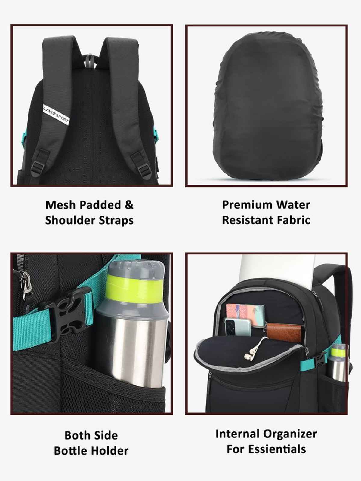 Lavie Sport Unisex Solid Polyester Padded Grab Handle Laptop Backpack | Black | M (31 x 20 x 46 cm)
