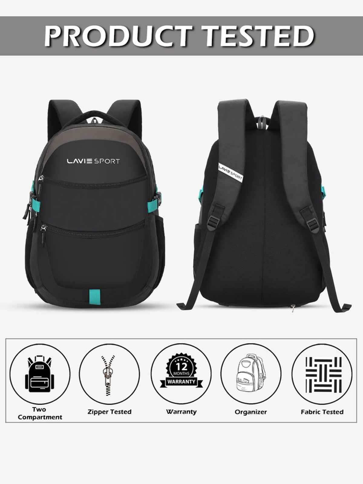 Lavie Sport Unisex Solid Polyester Padded Grab Handle Laptop Backpack | Black | M (31 x 20 x 46 cm)
