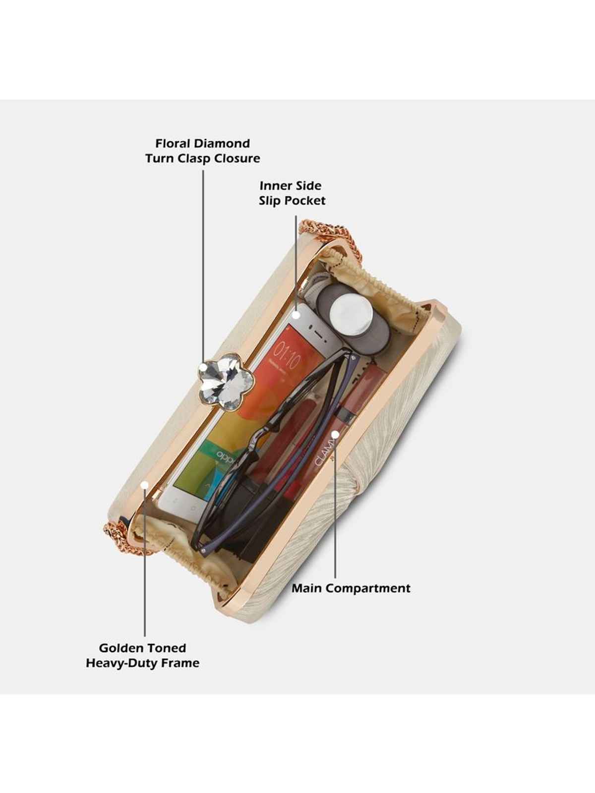 Lavie Women's Ruby Knot Framed Clutch | Ladies Purse | Small | Rose Gold