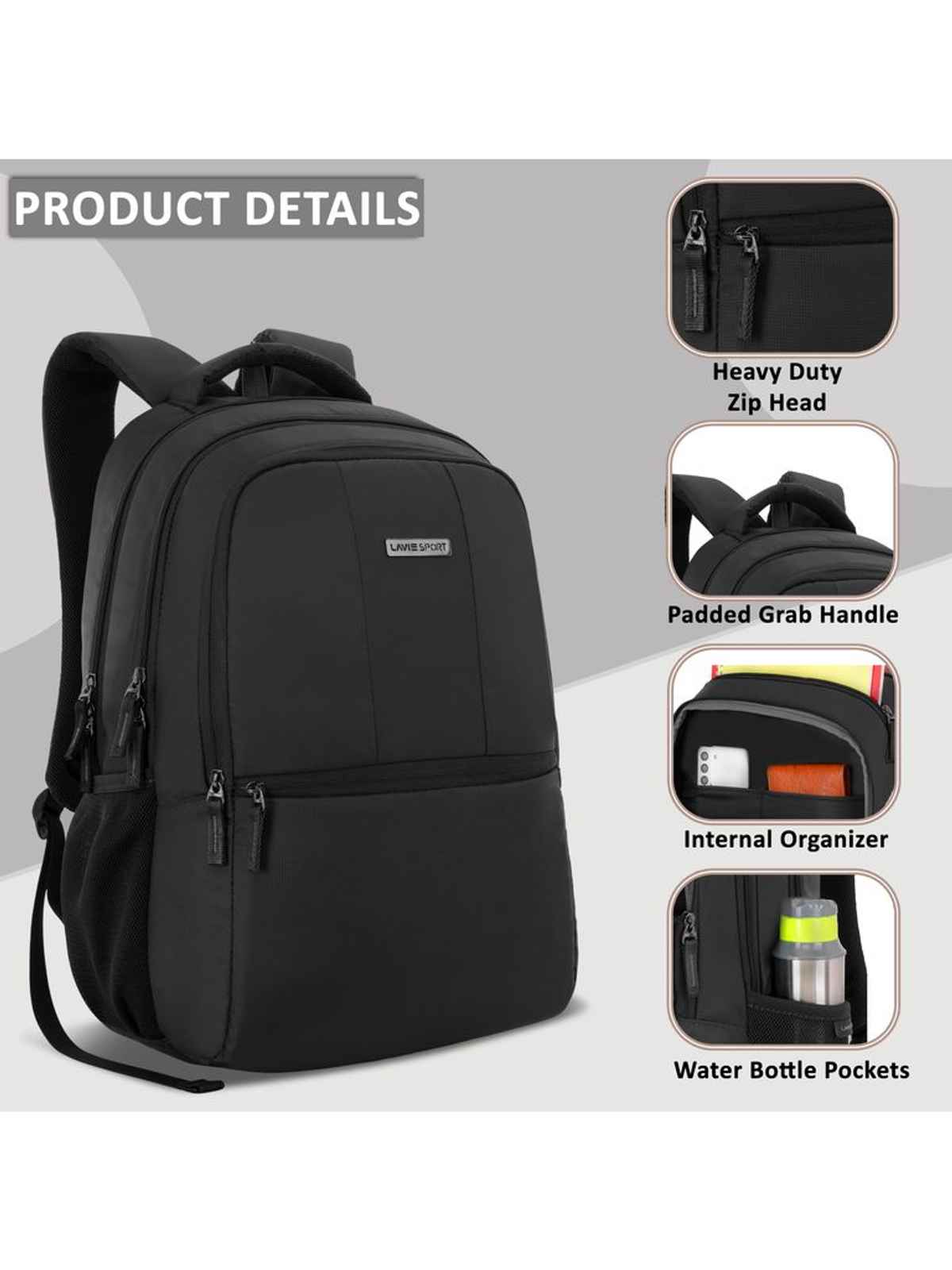 Lavie Sport Unisex Solid Polyester 28 L Padded Grab Handle Laptop Backpack | Black - 15.6 Inches