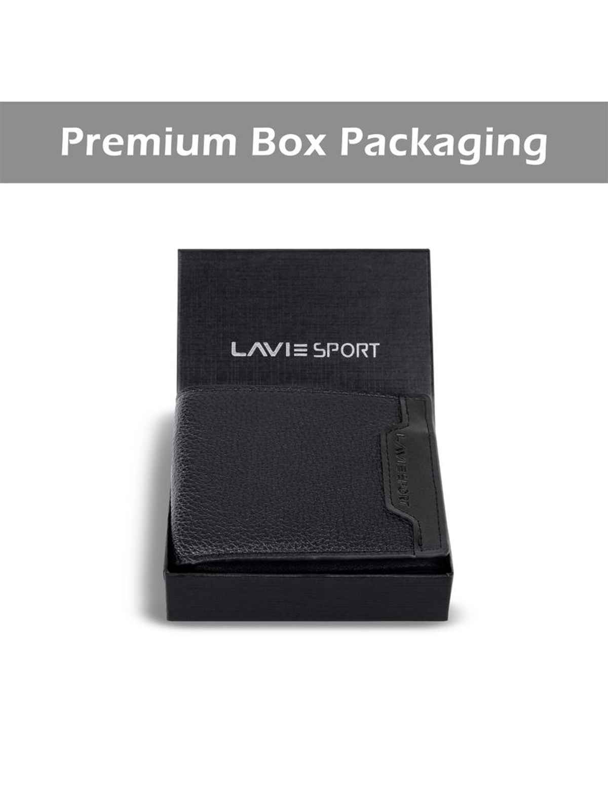 Lavie Sport Xavier Men's Wallet | 5 Card Slots | Biofold Wallet | Synthetic Leather | Purse - Black