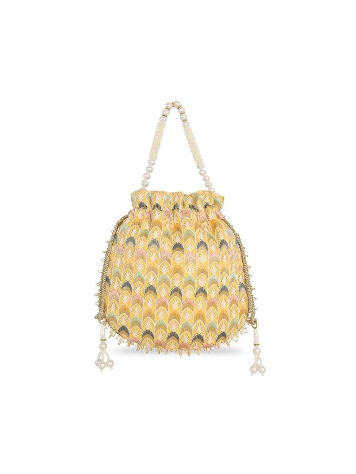 Lavie Women's Noor Chevron Embroidered Potli | Small | Yellow