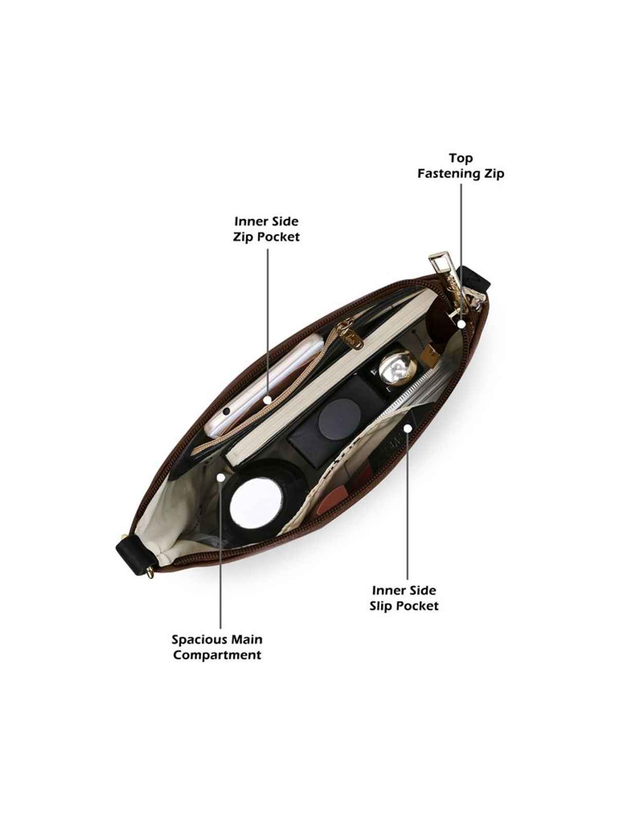 Lavie Women's Taya Cross Body Sling Bag | Ladies Purse Handbag | Brown