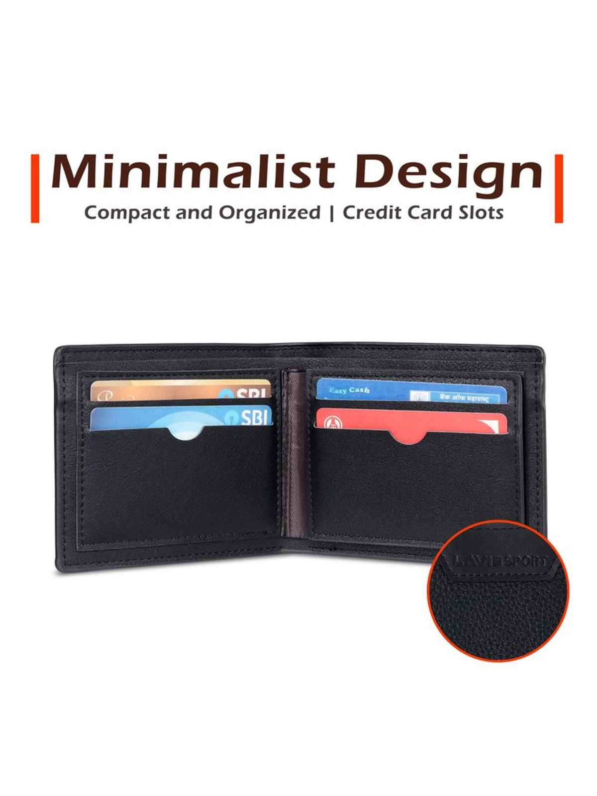 Lavie Sport Xavier Men's Wallet | 5 Card Slots | Biofold Wallet | Synthetic Leather | Purse - Black