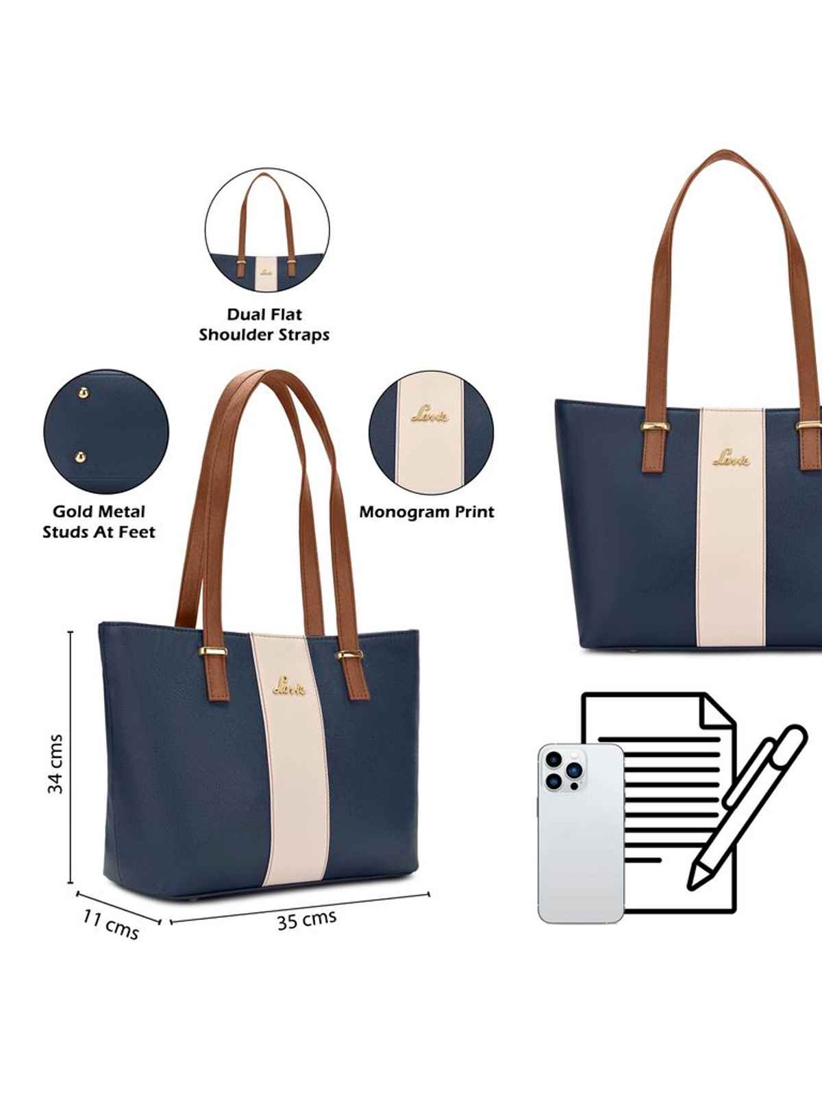Lavie Women's Kara Colourblock Tote Handbag | Ladies purse | Shoulder Bag | Navy
