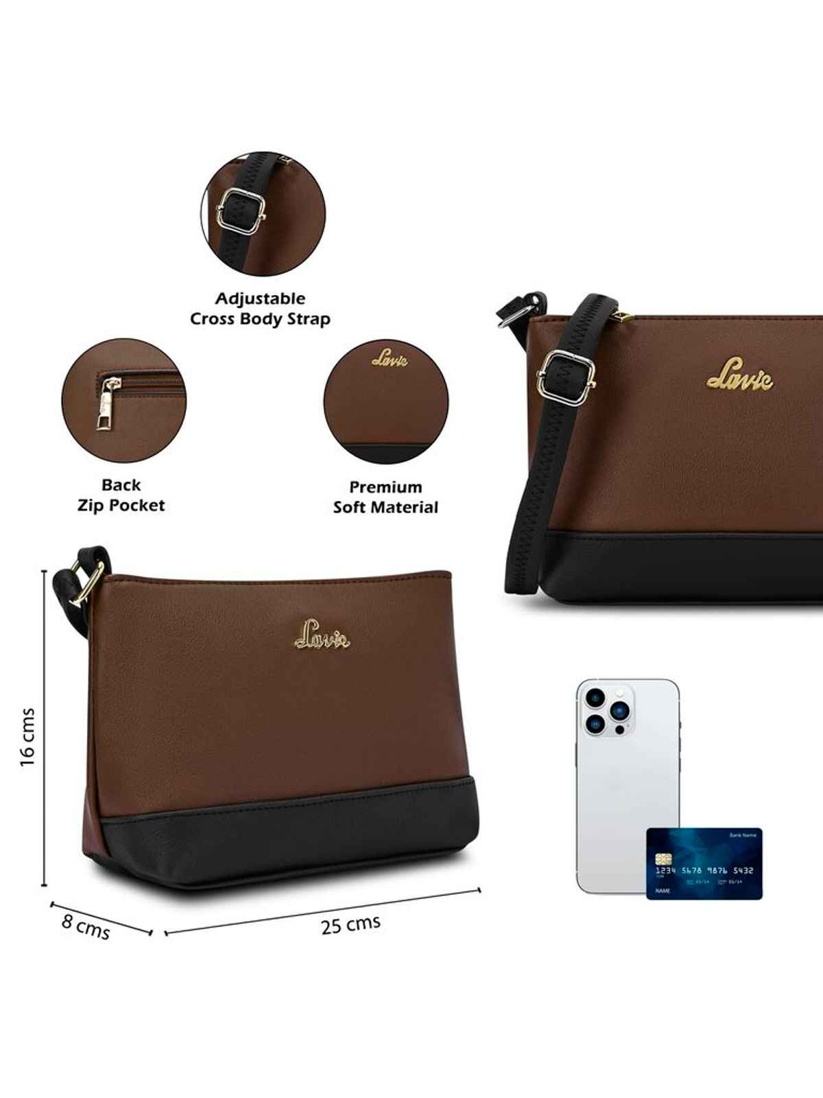 Lavie Women's Taya Cross Body Sling Bag | Ladies Purse Handbag | Brown