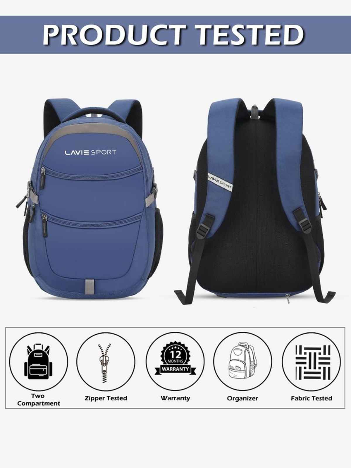 Lavie Sport Unisex Solid Polyester Padded Grab Handle Laptop Backpack | Navy | M (31 x 20 x 46 cm)