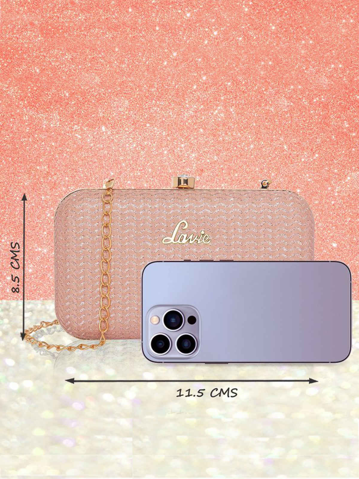 Lavie Women's Sparkle Framed Clutch | Small | Rose Pink (8.5 X 3.6 X 11.5 Cm)