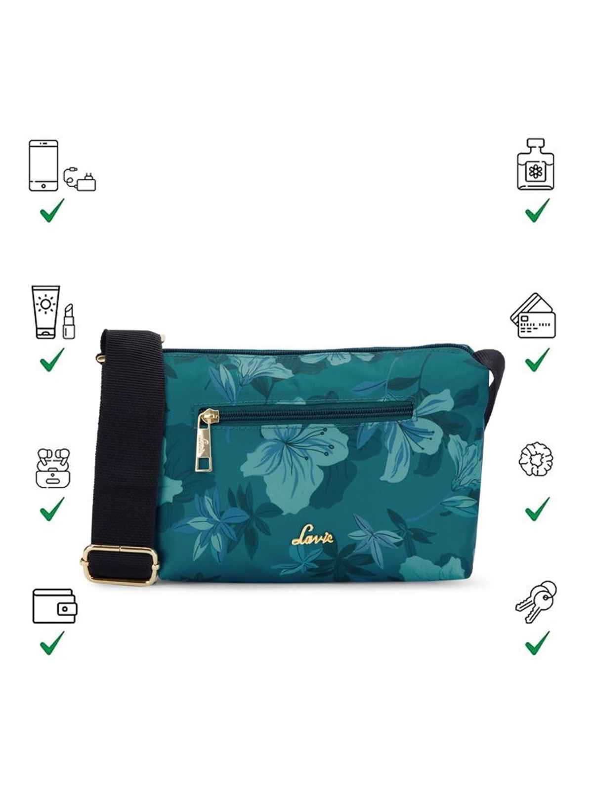 Lavie Women's Trixie Floral Cross Body Sling Bag | Ladies Purse Handbag | Green