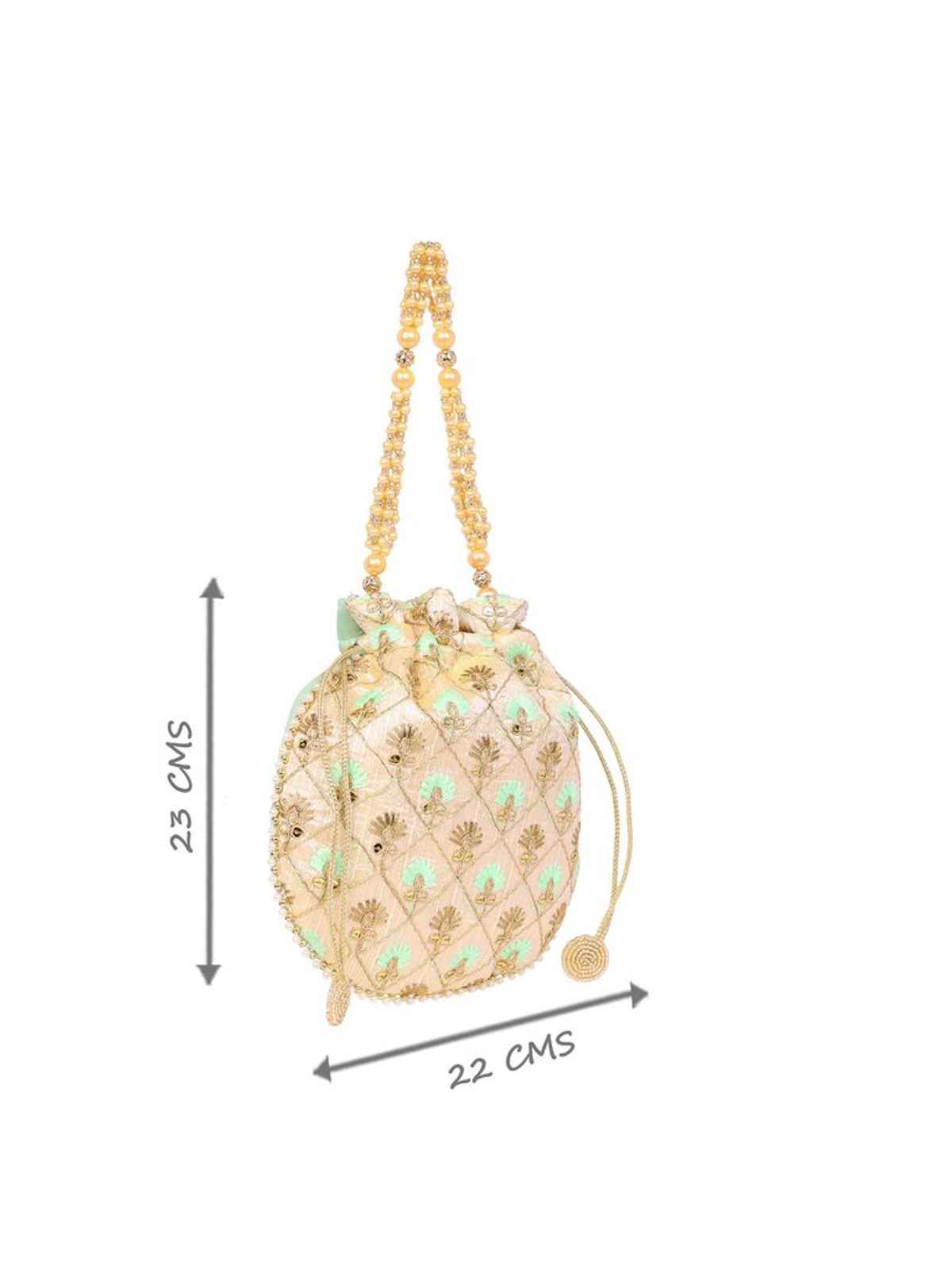 Lavie Women's Amara Round Potli Bags for Ladies & Girls | Pouches for Festive Seasons & Wedding | Green
