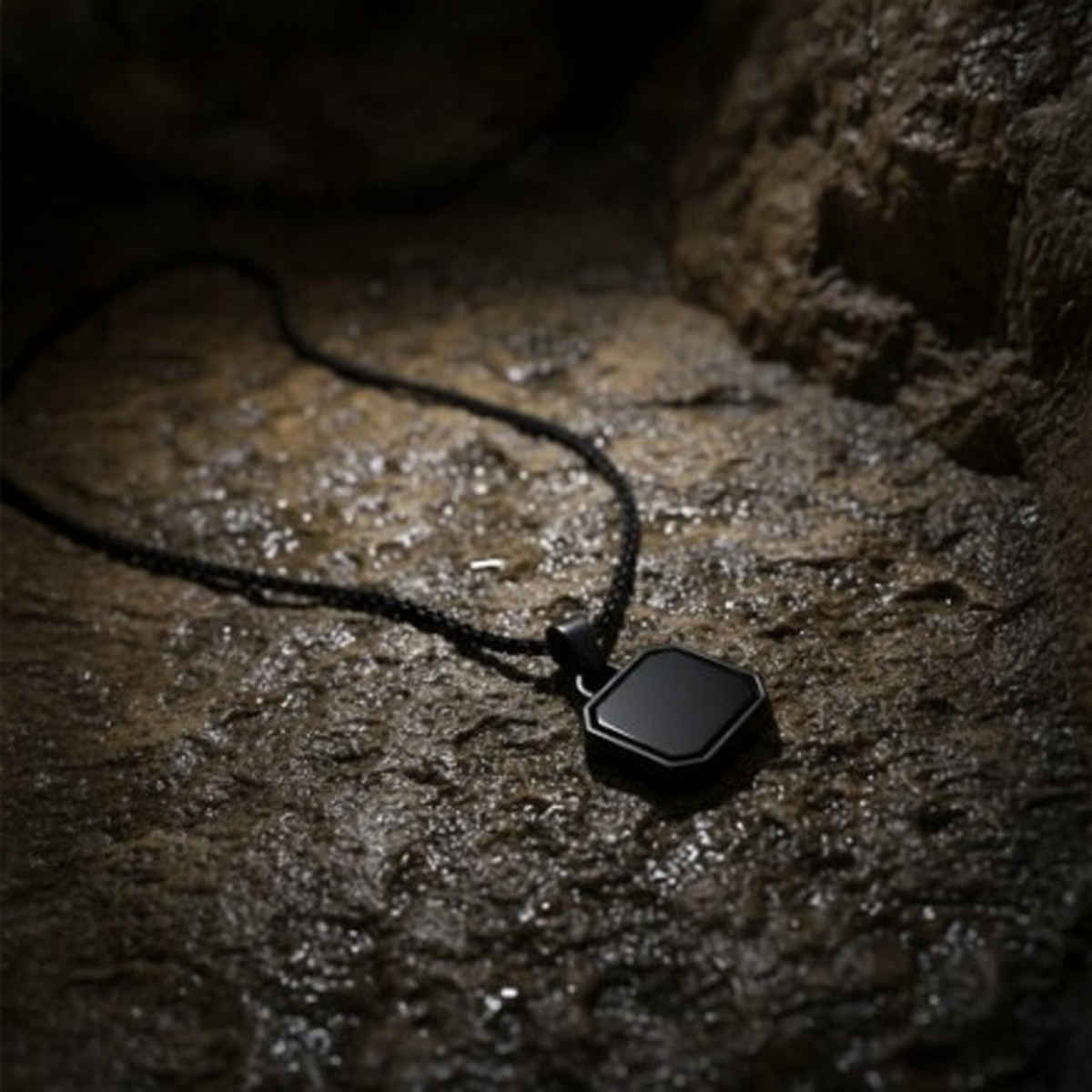 The Opal Factory Men's Pendant | Square Pendant with Chain | Necklace-097 | Black
