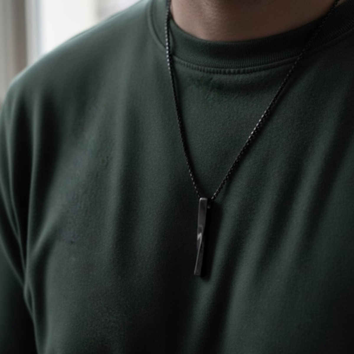 The Opal Factory Men's Pendant | Twisted Bar Pendant with Chain | Necklace-109 | Black