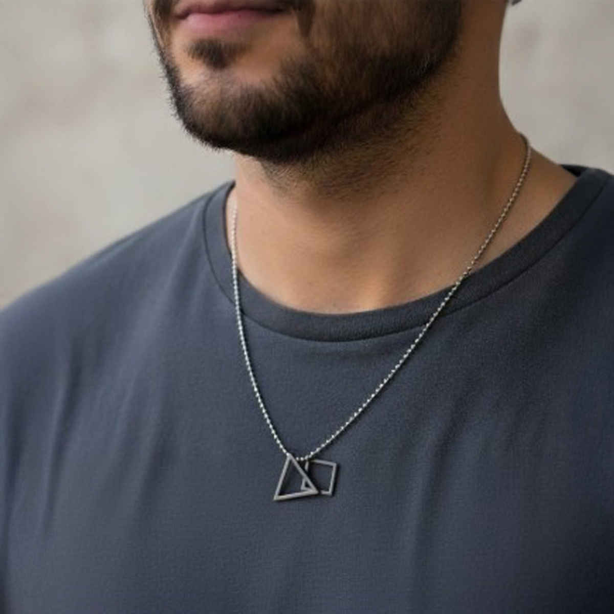 The Opal Factory Men's Jewelry Triangle in Square Pendant Chain | Necklace-093 | Black