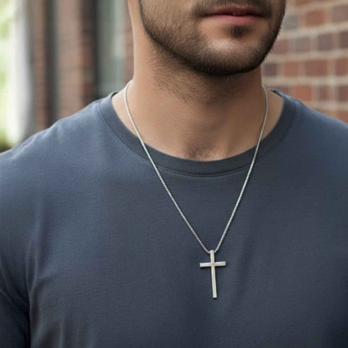 The Opal Factory Men's Pendant | Cross Pendant with Chain | Necklace-104 | Silver