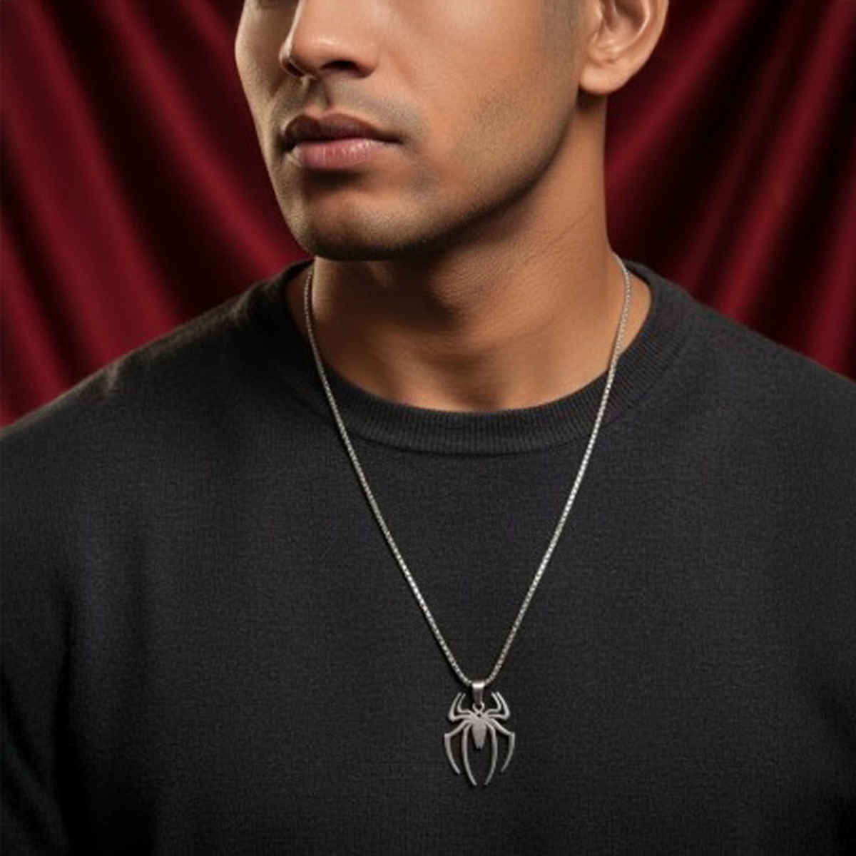 The Opal Factory Men's Jewelry Spider Pendant with Chain | Necklace-121 | Silver
