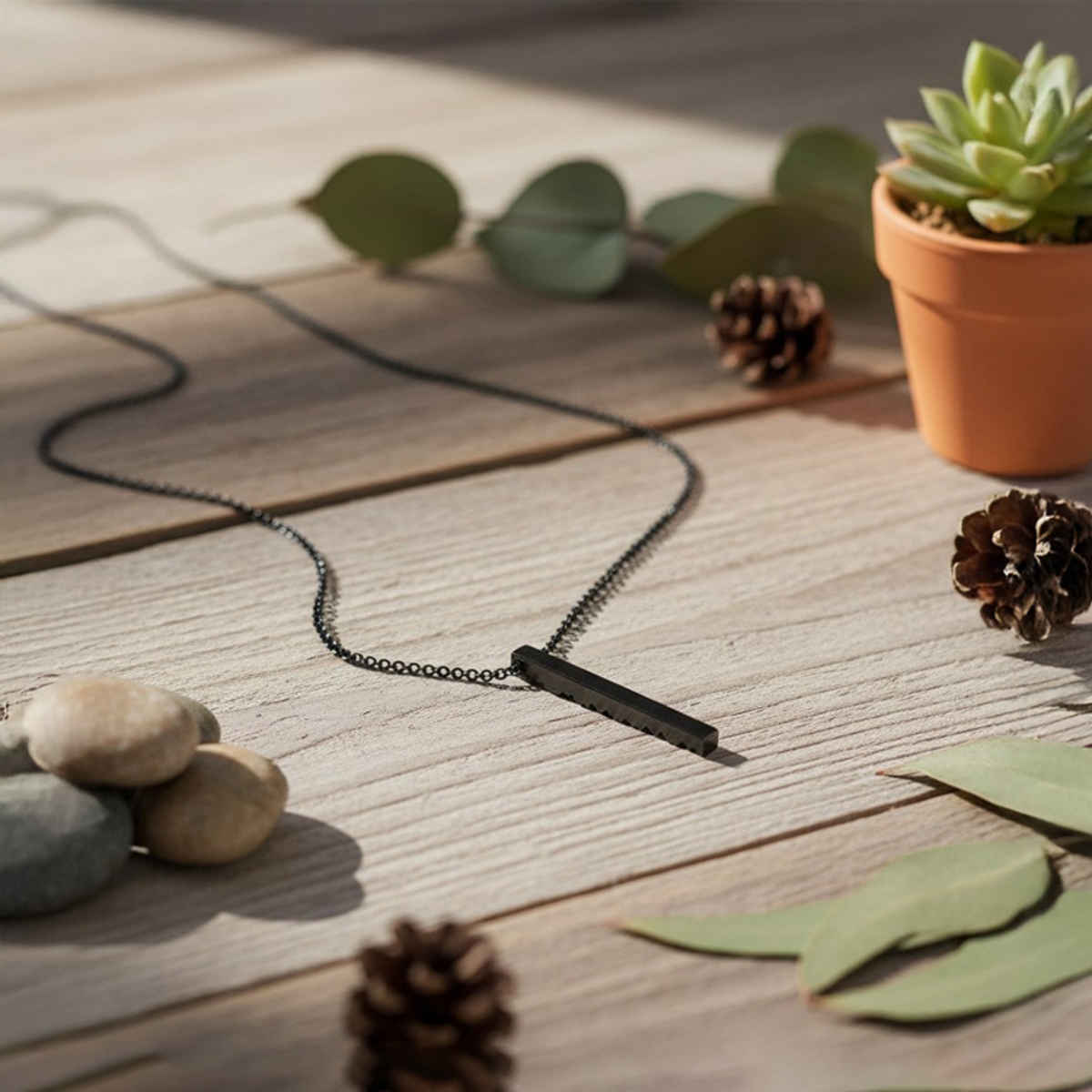 The Opal Factory Men's Pendant | Twisted Bar Pendant with Chain | Necklace-109 | Black